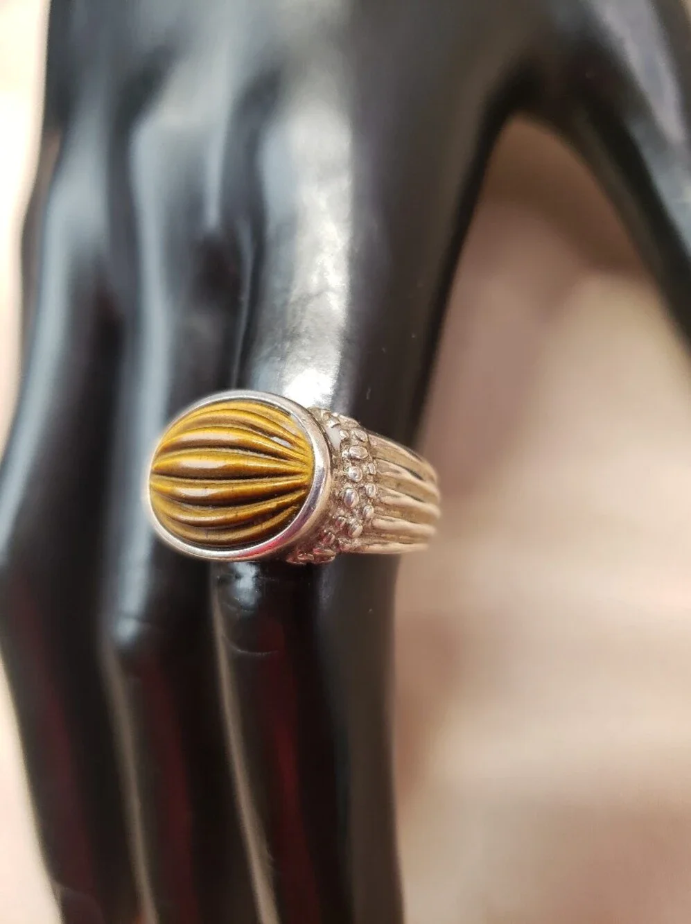 Whitney Kelly Sterling Silver Ribbed Tigers Eye Ring Size 6.5